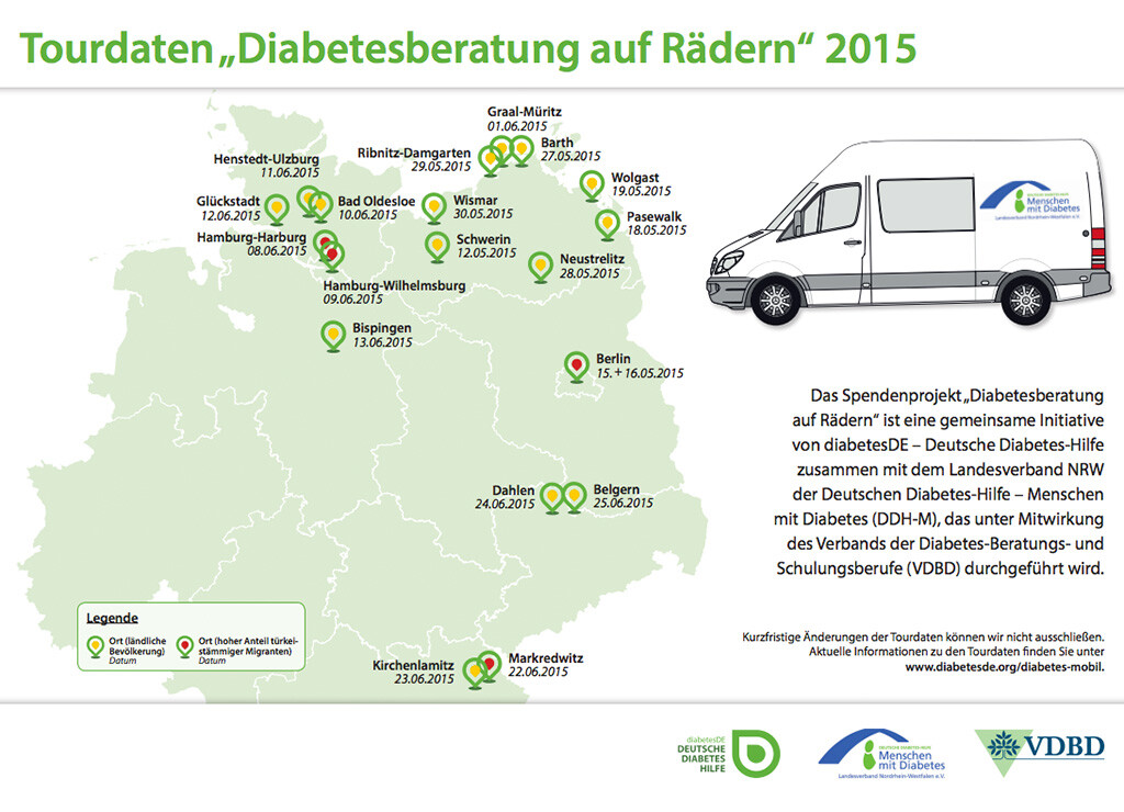 Diabetesberatung auf Rädern – Tourplan in Nord und Ostdeutschland. © www.diabetesde.org