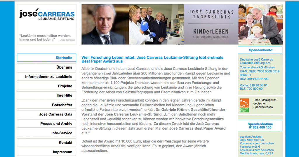 Website der José Carreras Leukämie-Stiftung.