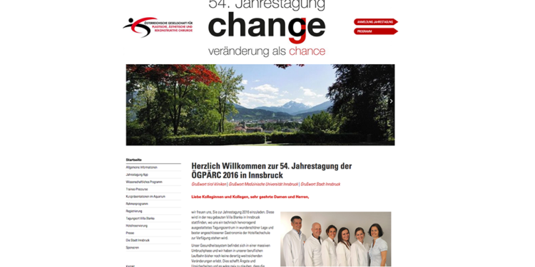 Website der 54. Jahrestagung der Österreichischen Gesellschaft für Plastische, Ästhetische und Rekonstruktive Chirurgie – ÖGPÄRC – in Innsbruck.