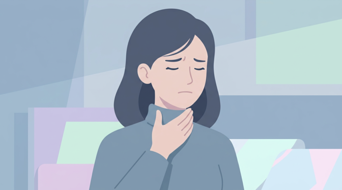 Illustration einer Frau die sich an den Hals greift